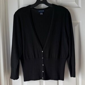 Ann Taylor Black V-Neck Button-Front,3/4 sleeve Cardigan. Size Large. EUC
